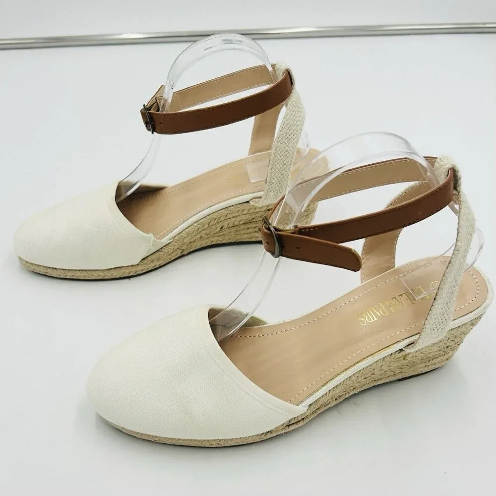 DREAM PAIRS Women's Closed Toe Size 8.5 Ankle Strap Espadrilles Wedge Sandals